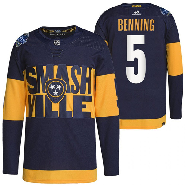 Men's Nashville Predators #5 Matt Benning 2022 Navy Stadium Series Breakaway Player Stitched Jersey Men's Nashville Predators #5 Matt Benning 2022 Navy Stadium Series Breakaway Player Stitched Jersey