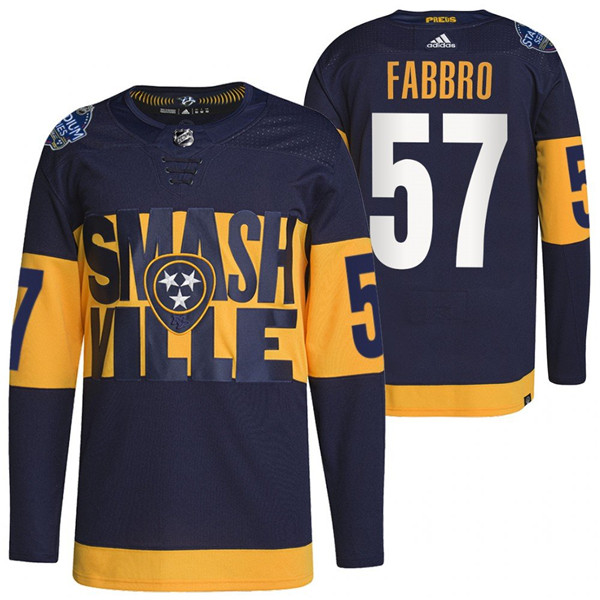 Men's Nashville Predators #57 Dante Fabbro 2022 Navy Stadium Series Breakaway Player Stitched Jersey Men's Nashville Predators #57 Dante Fabbro 2022 Navy Stadium Series Breakaway Player Stitched Jersey