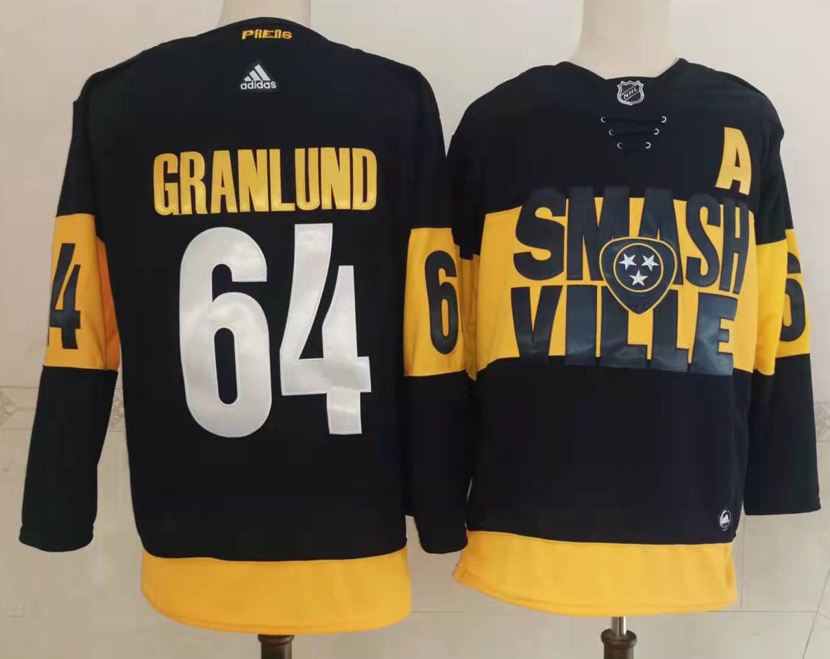 Men's Nashville Predators #64 Mikael Granlund Black 2022 Stadium Series adidas Stitched NHL Jersey Men's Nashville Predators #64 Mikael Granlund Black 2022 Stadium Series adidas Stitched NHL Jersey