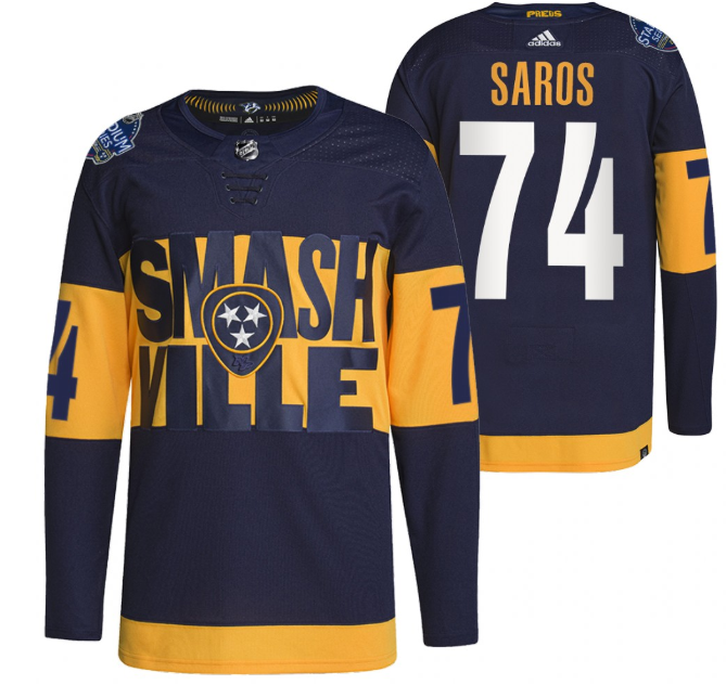Men's Nashville Predators #74 Juuse Saros 2022 Navy Stadium Series Breakaway Player Stitched Jersey Men's Nashville Predators #74 Juuse Saros 2022 Navy Stadium Series Breakaway Player Stitched Jersey