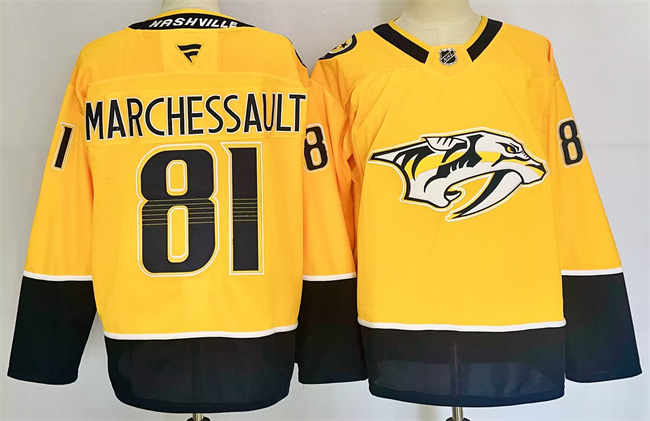Men's Nashville Predators #81 Jonathan Marchessault Gold 2024-25 Home Stitched Hockey Jersey Men's Nashville Predators #81 Jonathan Marchessault Gold 2024-25 Home Stitched Hockey Jersey