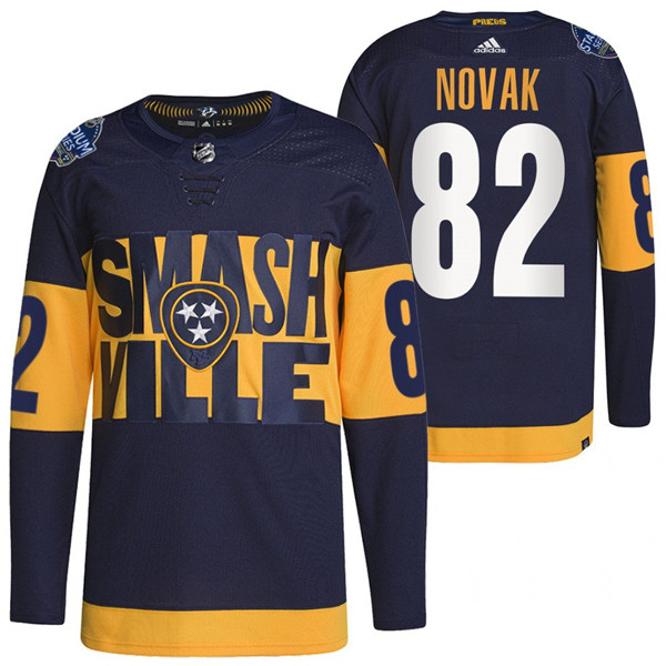 Men's Nashville Predators #82 Tommy Novak 2022 Navy Stadium Series Breakaway Player Stitched Jersey Men's Nashville Predators #82 Tommy Novak 2022 Navy Stadium Series Breakaway Player Stitched Jersey