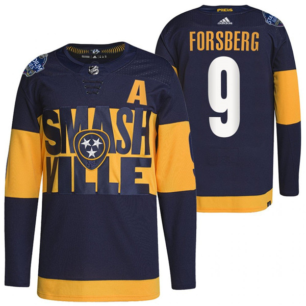 Men's Nashville Predators #9 Filip Forsberg 2022 Navy Stadium Series Breakaway Player Stitched Jersey Men's Nashville Predators #9 Filip Forsberg 2022 Navy Stadium Series Breakaway Player Stitched Jersey