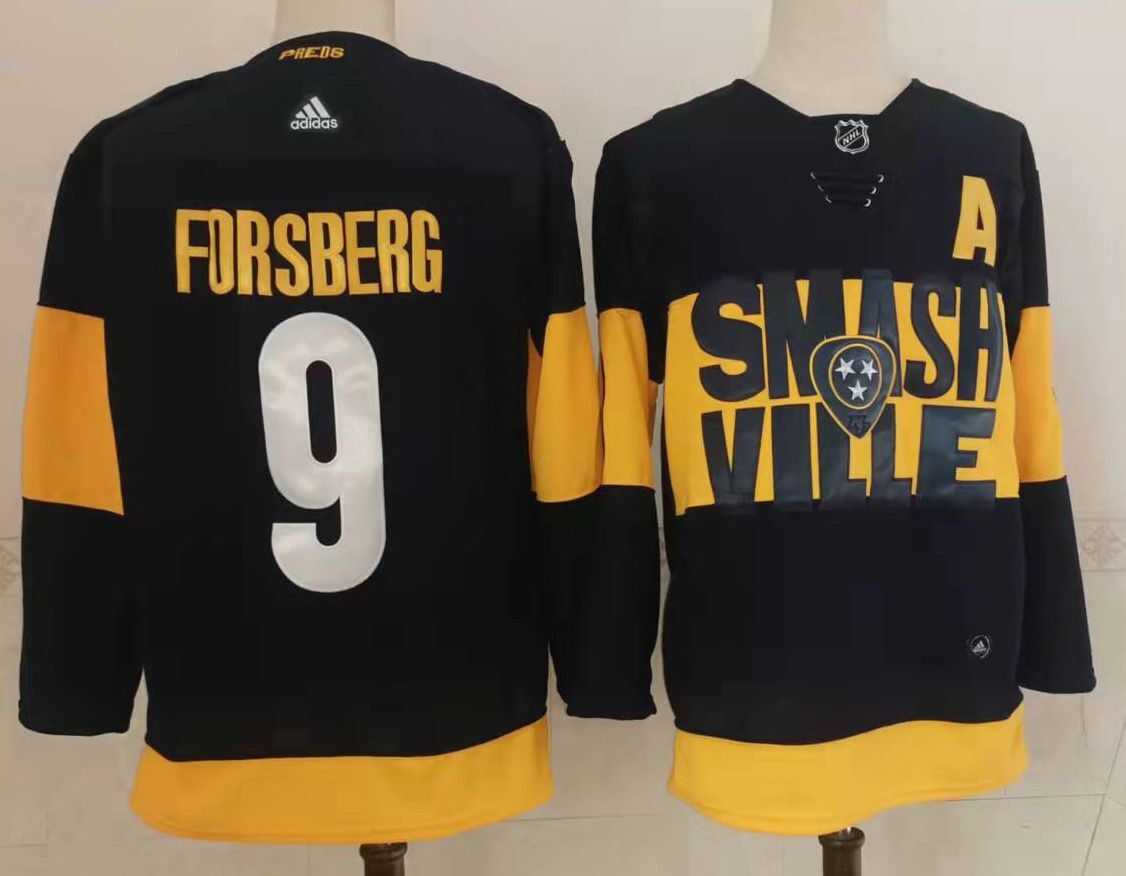 Men's Nashville Predators #9 Filip Forsberg Black 2022 Stadium Series adidas Stitched NHL Jersey Men's Nashville Predators #9 Filip Forsberg Black 2022 Stadium Series adidas Stitched NHL Jersey