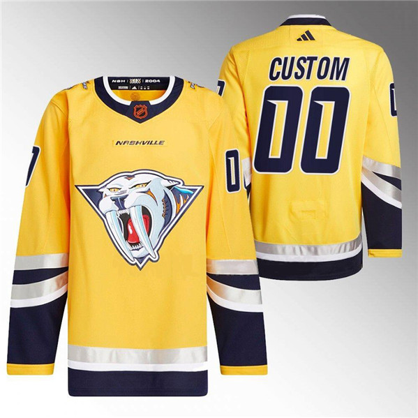 Men's Nashville Predators Custom Gold 2022-23 Reverse Retro Stitched Jersey Men's Nashville Predators Custom Gold 2022-23 Reverse Retro Stitched Jersey