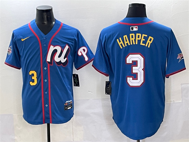 Men's National League #3 Bryce Harper Blue 2025 All-Star Edition Limited Stitched Baseball Jersey Men's National League #3 Bryce Harper Blue 2025 All-Star Edition Limited Stitched Baseball Jersey