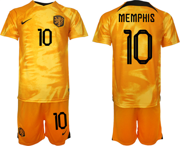 Men's Netherlands #10 Memphis Orange Home Soccer Jersey Suit 1