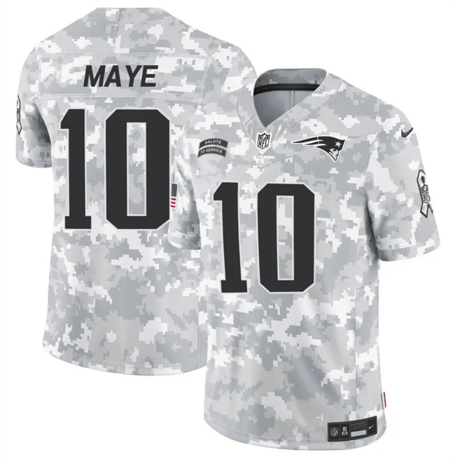 Men's New England Patriots #10 Drake Maye 2024 F.U.S.E Arctic Camo Salute To Service Limited Stitched Jersey Men's New England Patriots #10 Drake Maye 2024 F.U.S.E Arctic Camo Salute To Service Limited Stitched Jersey