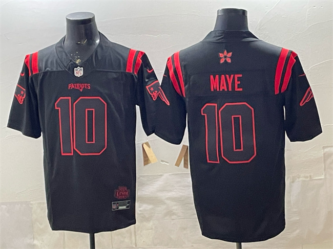 Men's New England Patriots #10 Drake Maye Black 2025 F.U.S.E. 'Stranger Things Edition' Vapor Limited Stitched Football Jersey Men's New England Patriots #10 Drake Maye Black 2025 F.U.S.E. 'Stranger Things Edition' Vapor Limited Stitched Football Jersey