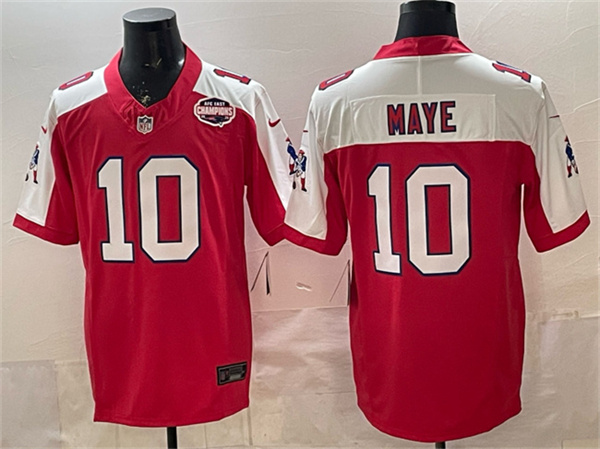 Men's New England Patriots #10 Drake Maye Red Alternate F.U.S.E. 2025 AFC East Championship Patch Throwback Vapor Limited Stitched Football Jersey