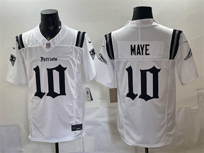 Men's New England Patriots #10 Drake Maye White F.U.S.E. Gothic Revolution Edition Stitched Football Jersey Men's New England Patriots #10 Drake Maye White F.U.S.E. Gothic Revolution Edition Stitched Football Jersey