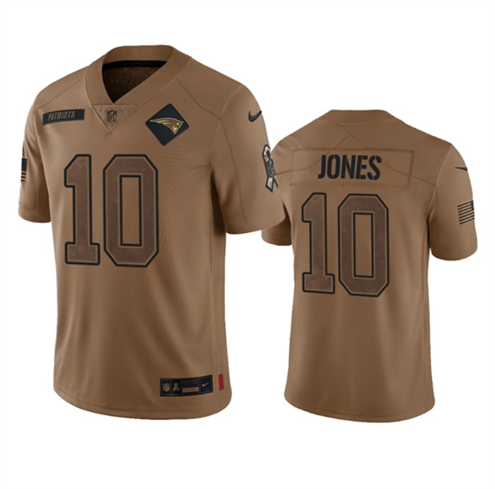 Men's New England Patriots #10 Mac Jones 2023 Brown Salute To Service Limited Stitched Football Jersey Men's New England Patriots #10 Mac Jones 2023 Brown Salute To Service Limited Stitched Football Jersey