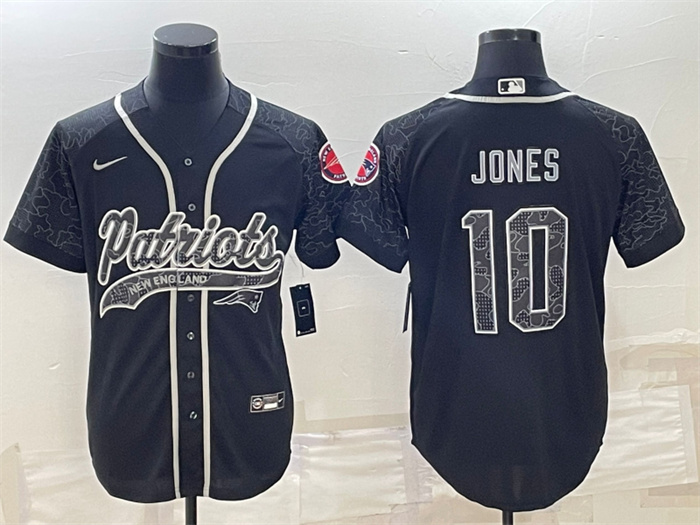 Men's New England Patriots #10 Mac Jones Black Reflective With Patch Cool Base Stitched Baseball Jersey Men's New England Patriots #10 Mac Jones Black Reflective With Patch Cool Base Stitched Baseball Jersey