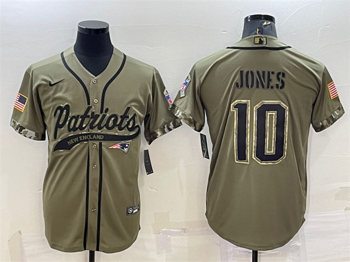 Men's New England Patriots #10 Mac Jones Olive 2022 Salute To Service Cool Base Stitched Baseball Jersey Men's New England Patriots #10 Mac Jones Olive 2022 Salute To Service Cool Base Stitched Baseball Jersey