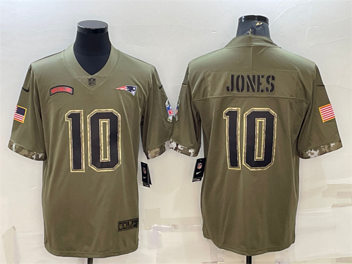 Men's New England Patriots #10 Mac Jones Olive 2022 Salute To Service Limited Stitched Jersey