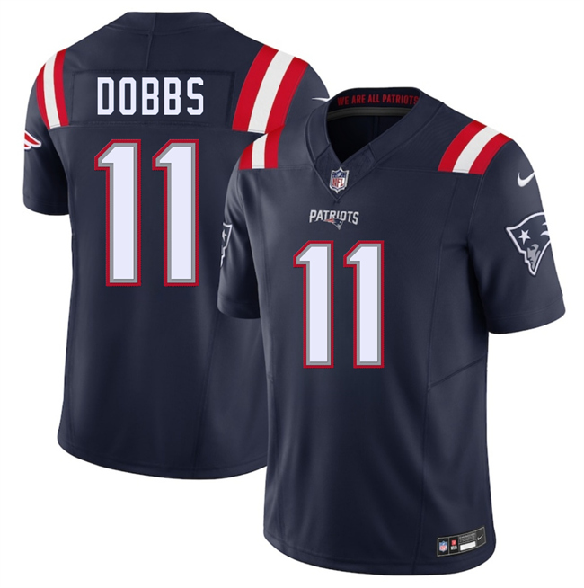 Men's New England Patriots #11 Joshua Dobbs Navy 2025 F.U.S.E. Vapor Limited Stitched Football Jersey