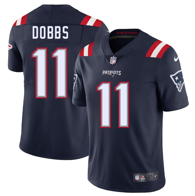 Men's New England Patriots #11 Joshua Dobbs Navy 2025 Vapor Limited Stitched Football Jersey Men's New England Patriots #11 Joshua Dobbs Navy 2025 Vapor Limited Stitched Football Jersey