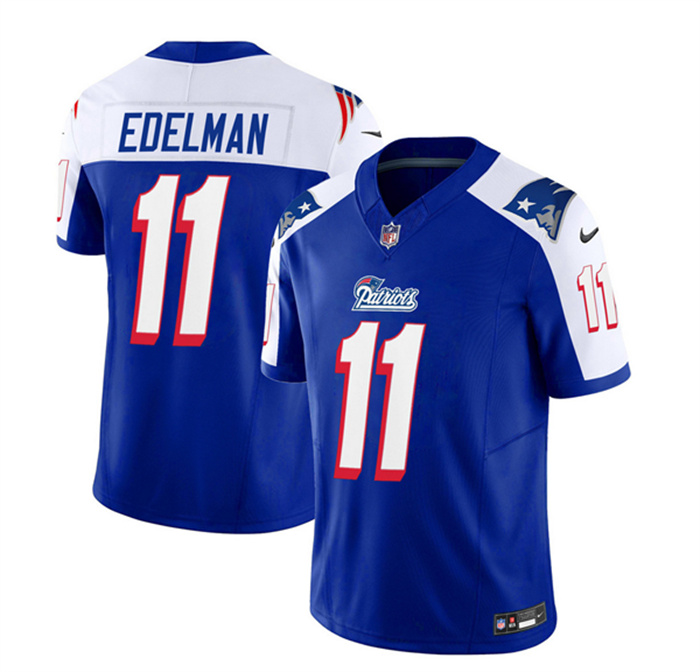 Men's New England Patriots #11 Julian Edelman Blue White 2023 F.U.S.E. Vapor Limited Stitched Football Jersey Men's New England Patriots #11 Julian Edelman Blue White 2023 F.U.S.E. Vapor Limited Stitched Football Jersey