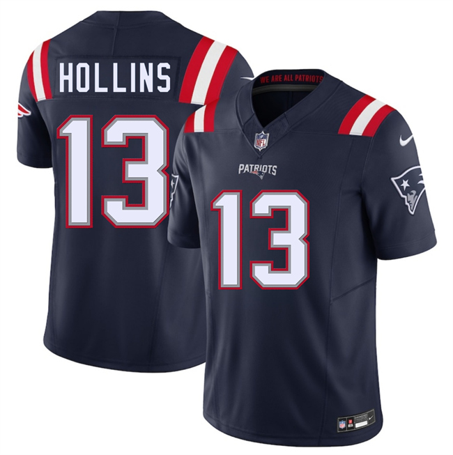 Men's New England Patriots #13 Mack Hollins Navy 2025 F.U.S.E. Vapor Limited Stitched Football Jersey