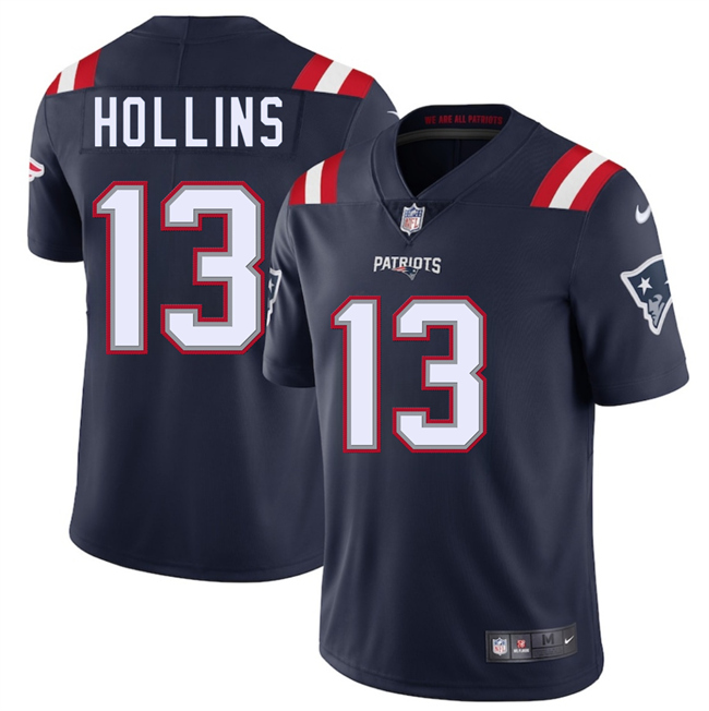 Men's New England Patriots #13 Mack Hollins Navy 2025 Vapor Limited Stitched Football Jersey Men's New England Patriots #13 Mack Hollins Navy 2025 Vapor Limited Stitched Football Jersey