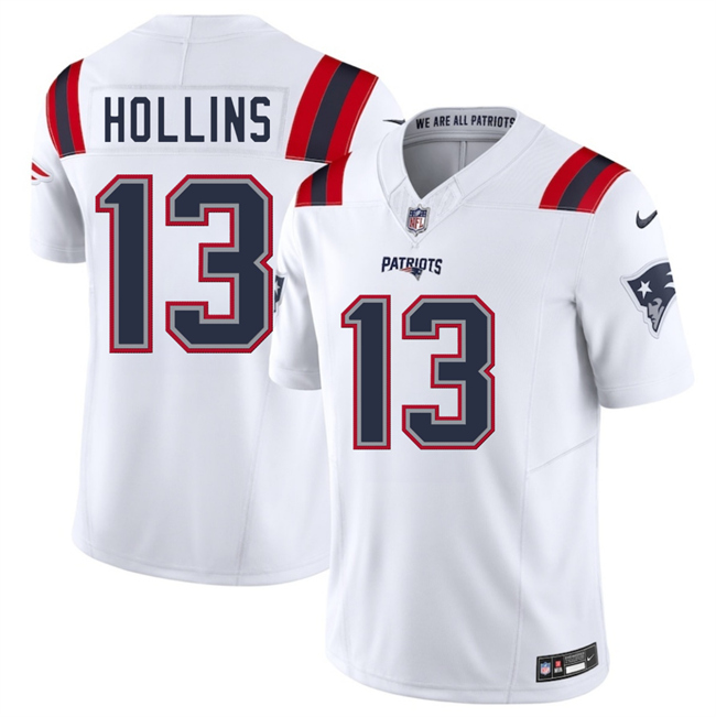 Men's New England Patriots #13 Mack Hollins White 2025 F.U.S.E. Vapor Limited Stitched Football Jersey