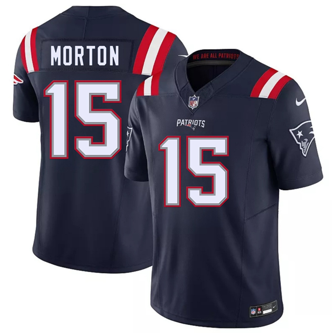 Men's New England Patriots #15 Behren Morton Navy 2026 Draft F.U.S.E. Vapor Limited Stitched Football Jersey Men's New England Patriots #15 Behren Morton Navy 2026 Draft F.U.S.E. Vapor Limited Stitched Football Jersey