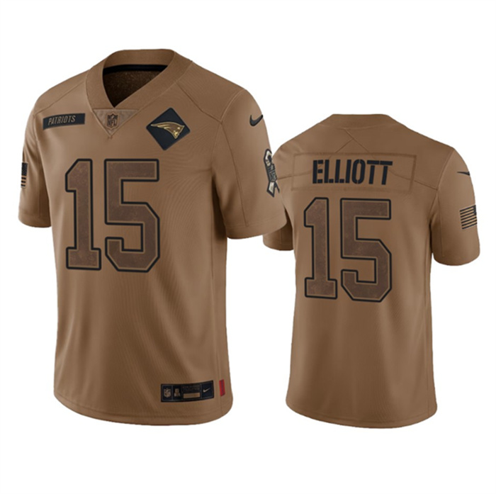 Men's New England Patriots #15 Ezekiel Elliott 2023 Brown Salute To Service Limited Stitched Football Jersey Men's New England Patriots #15 Ezekiel Elliott 2023 Brown Salute To Service Limited Stitched Football Jersey