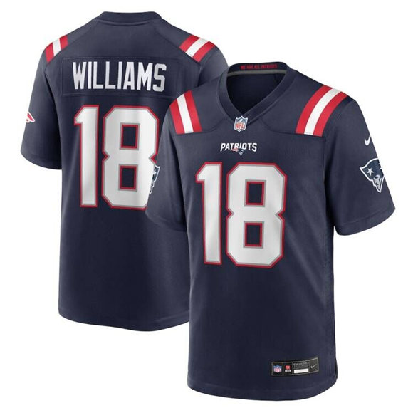 Men's New England Patriots #18 Kyle Williams Navy 2025 Stitched Game Jersey Men's New England Patriots #18 Kyle Williams Navy 2025 Stitched Game Jersey