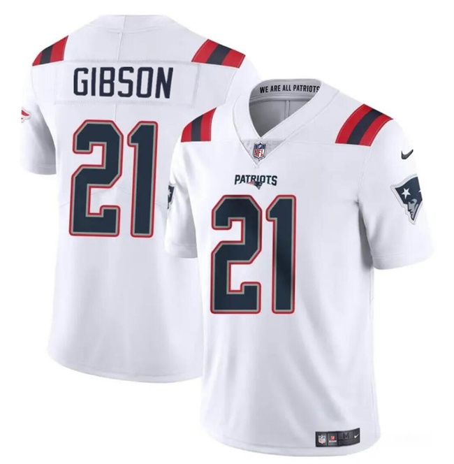 Men's New England Patriots #21 Antonio Gibson White Vapor Limited Stitched Football Jersey Men's New England Patriots #21 Antonio Gibson White Vapor Limited Stitched Football Jersey