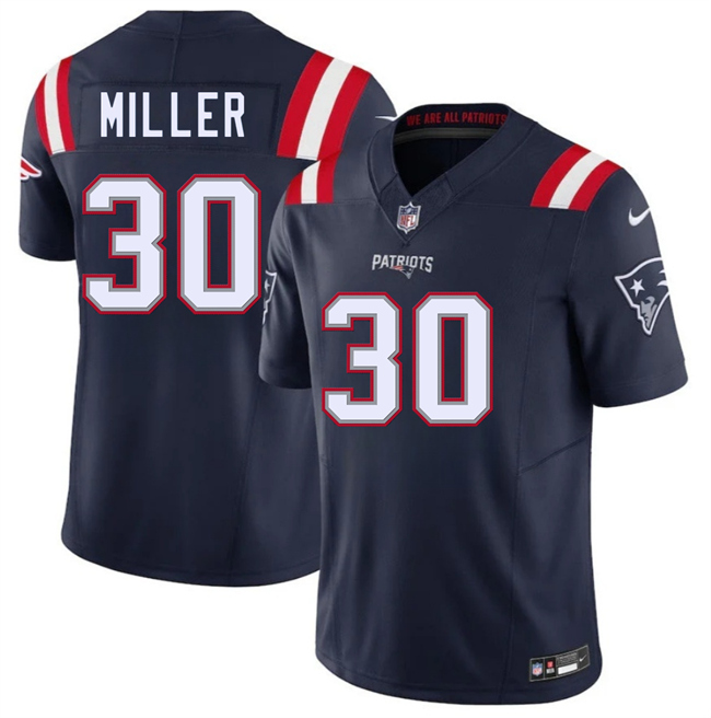 Men's New England Patriots #30 Jam Miller Navy 2026 Draft F.U.S.E. Vapor Limited Stitched Football Jersey Men's New England Patriots #30 Jam Miller Navy 2026 Draft F.U.S.E. Vapor Limited Stitched Football Jersey