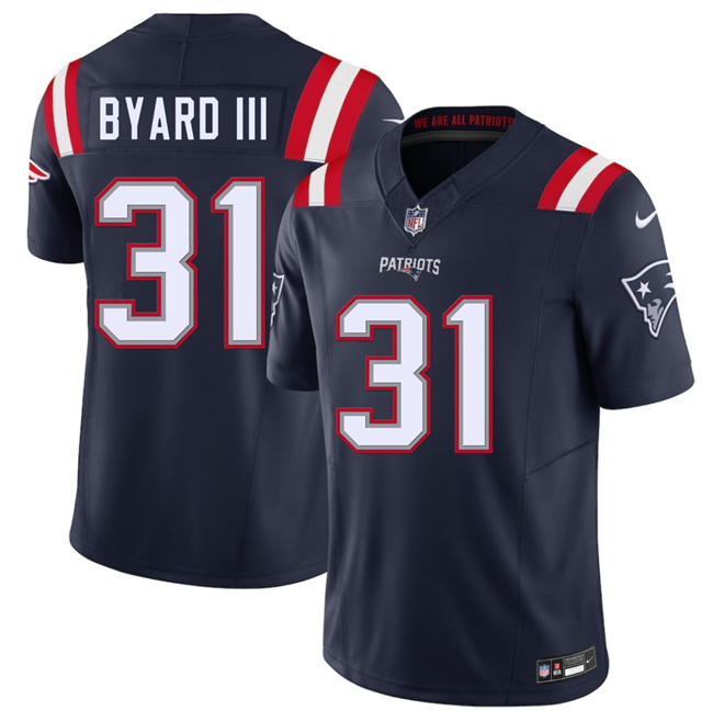Men's New England Patriots #31 Kevin Byard III Navy 2026 F.U.S.E. Vapor Limited Stitched Football Jersey Men's New England Patriots #31 Kevin Byard III Navy 2026 F.U.S.E. Vapor Limited Stitched Football Jersey