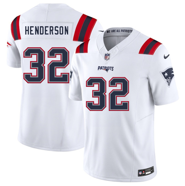 Men's New England Patriots #32 TreVeyon Henderson White 2025 F.U.S.E. Vapor Limited Stitched Football Jersey