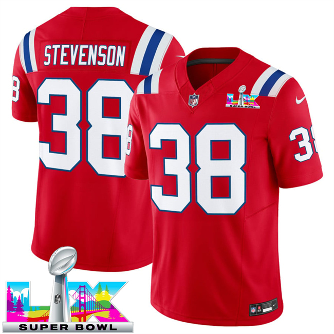 Men's New England Patriots #38 Rhamondre Stevenson Red 2025 F.U.S.E. Super Bowl LX Patch Vapor Limited Stitched Football Jersey Men's New England Patriots #38 Rhamondre Stevenson Red 2025 F.U.S.E. Super Bowl LX Patch Vapor Limited Stitched Football Jersey