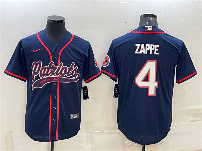 Men's New England Patriots #4 Bailey Zappe Navy With Path Cool Base Stitched Baseball Jersey Men's New England Patriots #4 Bailey Zappe Navy With Path Cool Base Stitched Baseball Jersey