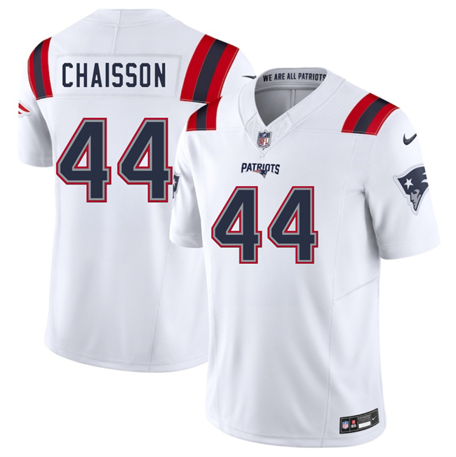 Men's New England Patriots #44 K'Lavon Chaisson White 2025 F.U.S.E. Vapor Limited Stitched Football Jersey Men's New England Patriots #44 K'Lavon Chaisson White 2025 F.U.S.E. Vapor Limited Stitched Football Jersey