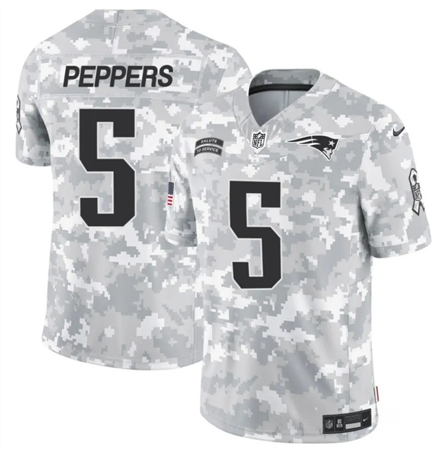 Men's New England Patriots #5 Jabrill Peppers 2024 F.U.S.E Arctic Camo Salute To Service Limited Stitched Jersey Men's New England Patriots #5 Jabrill Peppers 2024 F.U.S.E Arctic Camo Salute To Service Limited Stitched Jersey