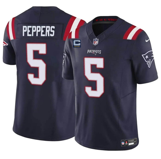 Men's New England Patriots #5 Jabrill Peppers Navy F.U.S.E. With 3-Star C Patch Vapor Limited Stitched Football Jersey Men's New England Patriots #5 Jabrill Peppers Navy F.U.S.E. With 3-Star C Patch Vapor Limited Stitched Football Jersey