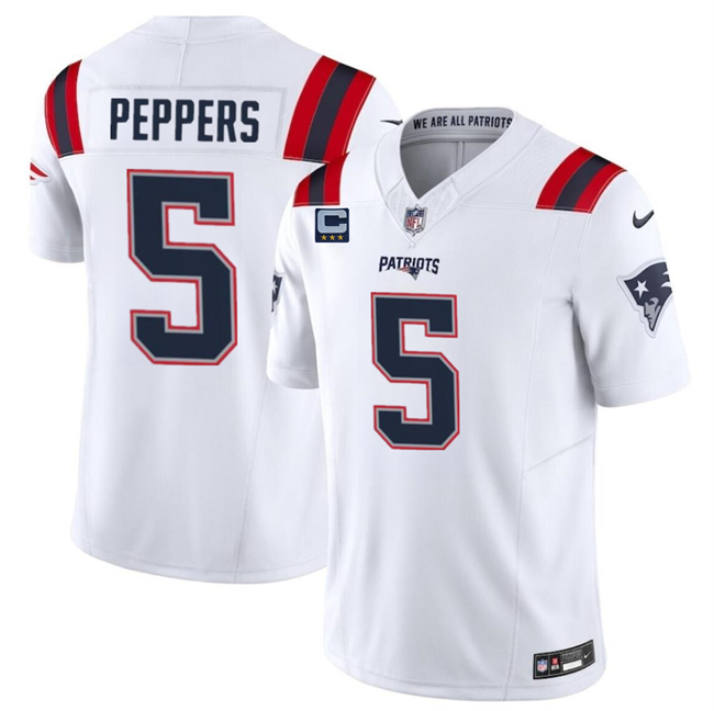 Men's New England Patriots #5 Jabrill Peppers White F.U.S.E. With 3-Star C Patch Vapor Limited Stitched Football Jersey Men's New England Patriots #5 Jabrill Peppers White F.U.S.E. With 3-Star C Patch Vapor Limited Stitched Football Jersey