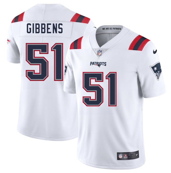 Men's New England Patriots #51 Jack Gibbens White 2025 Vapor Limited Stitched Football Jersey Men's New England Patriots #51 Jack Gibbens White 2025 Vapor Limited Stitched Football Jersey