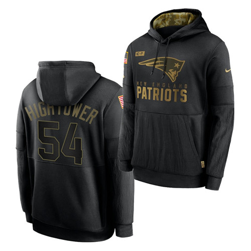 Men's New England Patriots #54 Dont'a Hightower 2020 Salute To Service Black Sideline Performance Pullover Hoodie Men's New England Patriots #54 Dont'a Hightower 2020 Salute To Service Black Sideline Performance Pullover Hoodie