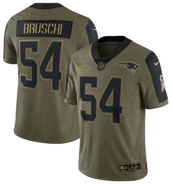 Men's New England Patriots #54 Tedy Bruschi 2021 Olive Salute To Service Limited Stitched Men's New England Patriots #54 Tedy Bruschi 2021 Olive Salute To Service Limited Stitched