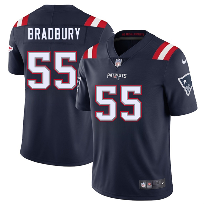 Men's New England Patriots #55 Garrett Bradbury Navy 2025 Vapor Limited Stitched Football Jersey