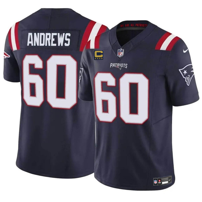 Men's New England Patriots #60 David Andrews Navy 2023 F.U.S.E. With 4-Star C Patch Vapor Limited Stitched Football Jersey Men's New England Patriots #60 David Andrews Navy 2023 F.U.S.E. With 4-Star C Patch Vapor Limited Stitched Football Jersey