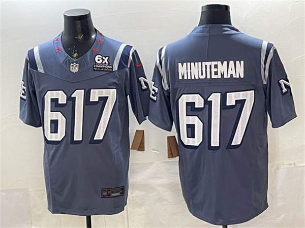 Men's New England Patriots #617 Minuteman 2025 F.U.S.E. With 6x Super Bowl Champions Patch “Rivalries” Vapor Limited Stitched Football Jersey