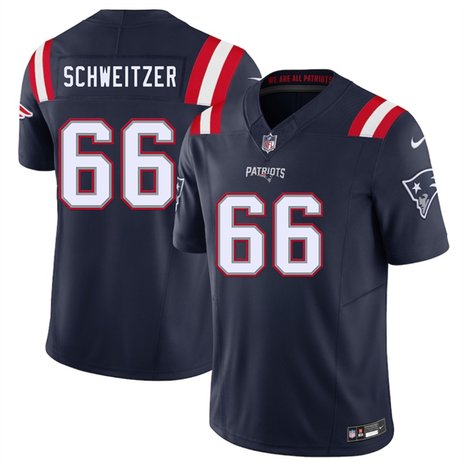 Men's New England Patriots #66 Wes Schweitzer Navy 2025 F.U.S.E. Vapor Limited Stitched Football Jersey