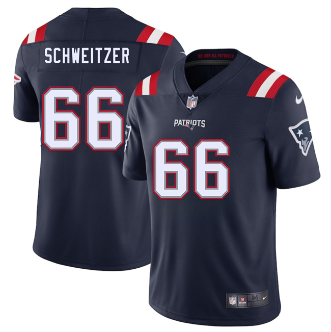 Men's New England Patriots #66 Wes Schweitzer Navy 2025 Vapor Limited Stitched Football Jersey Men's New England Patriots #66 Wes Schweitzer Navy 2025 Vapor Limited Stitched Football Jersey