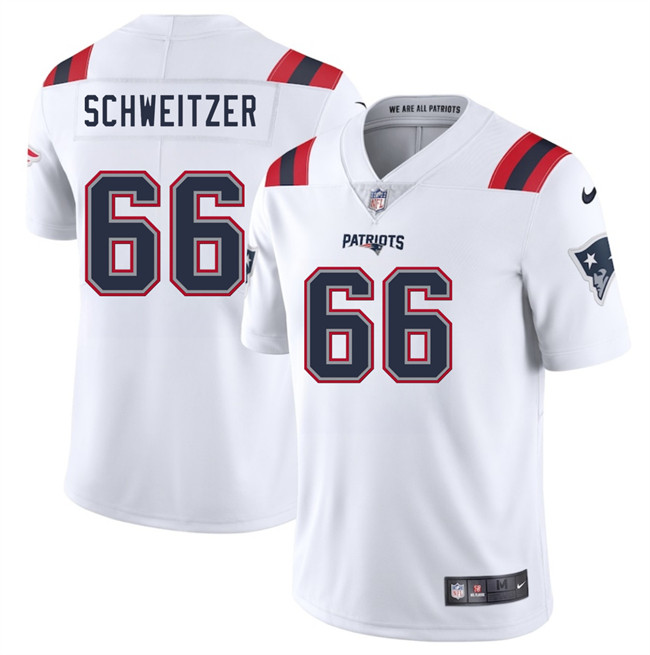 Men's New England Patriots #66 Wes Schweitzer White 2025 Vapor Limited Stitched Football Jersey Men's New England Patriots #66 Wes Schweitzer White 2025 Vapor Limited Stitched Football Jersey