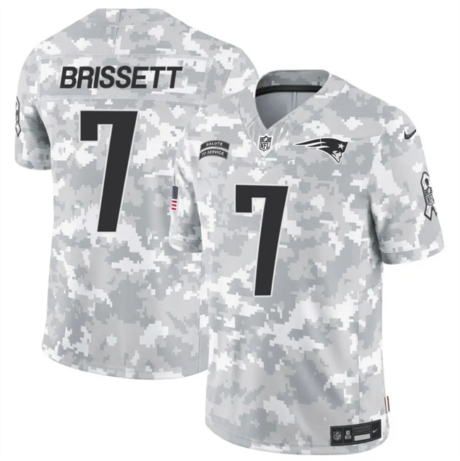 Men's New England Patriots #7 Jacoby Brissett 2024 F.U.S.E Arctic Camo Salute To Service Limited Stitched Jersey Men's New England Patriots #7 Jacoby Brissett 2024 F.U.S.E Arctic Camo Salute To Service Limited Stitched Jersey