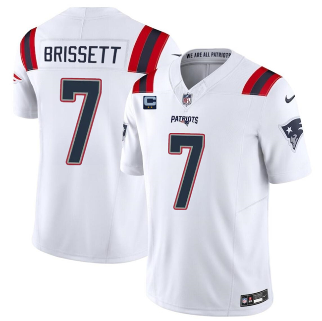 Men's New England Patriots #7 Jacoby Brissett White F.U.S.E. With 2-Star C Patch Vapor Limited Stitched Football Jersey Men's New England Patriots #7 Jacoby Brissett White F.U.S.E. With 2-Star C Patch Vapor Limited Stitched Football Jersey