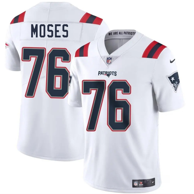 Men's New England Patriots #76 Morgan Moses White 2025 Vapor Limited Stitched Football Jersey Men's New England Patriots #76 Morgan Moses White 2025 Vapor Limited Stitched Football Jersey